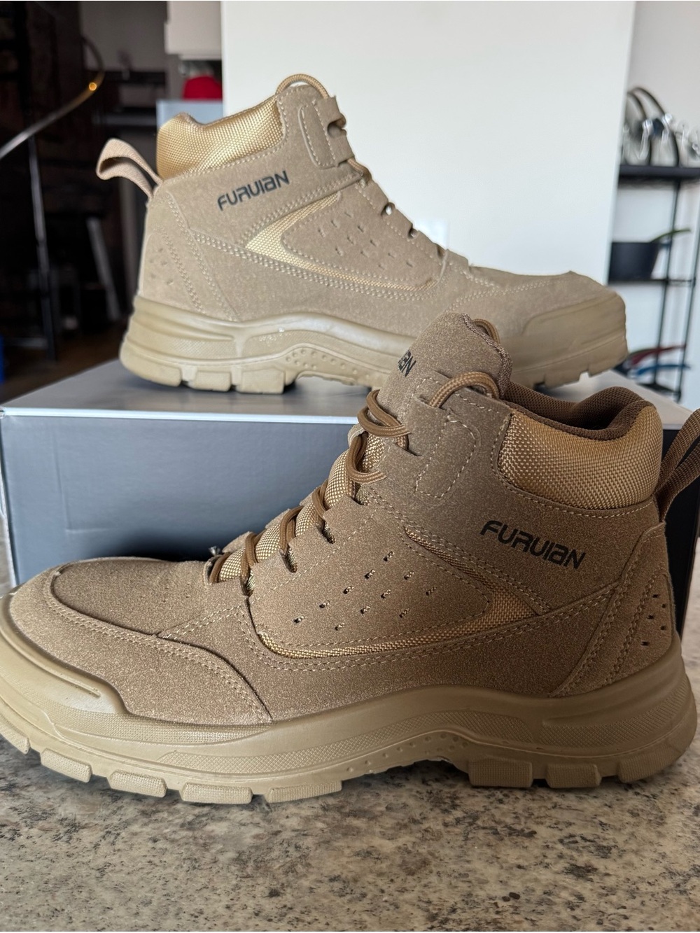 Furuan Men's Tactical Boot - Desert Tan (steel toe) size 10.5